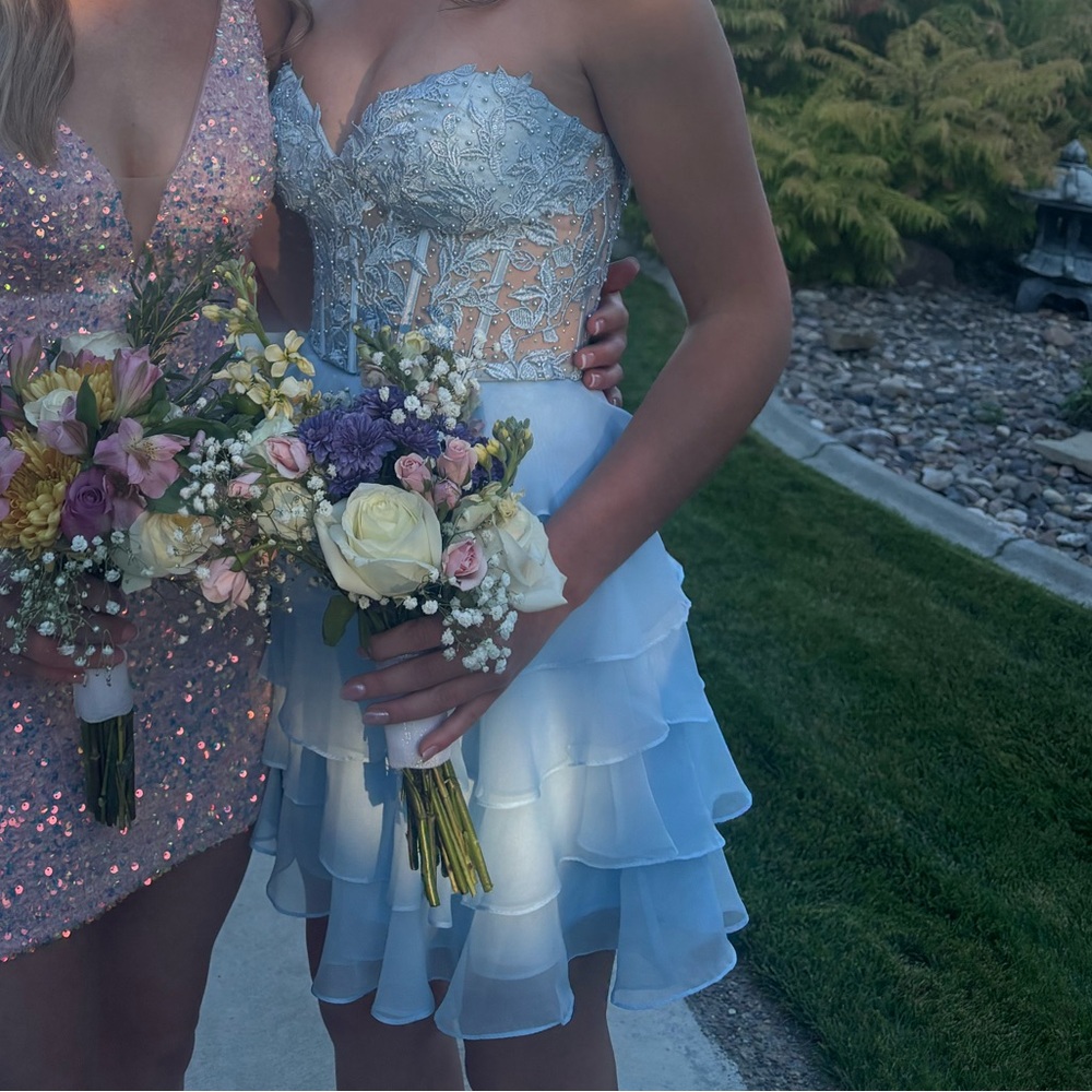 Sherri Hill Light Blue Strapless Dress